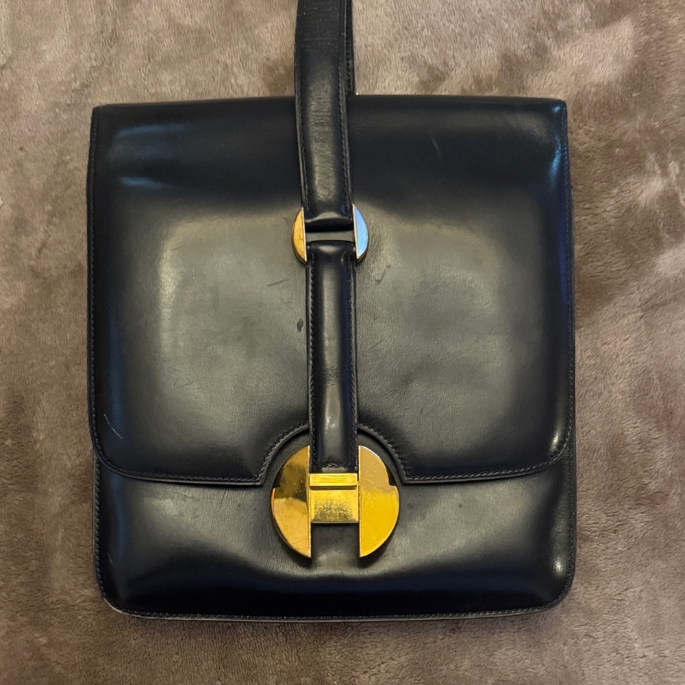 Hermes Black Shoulder Bag with Gold Hardware